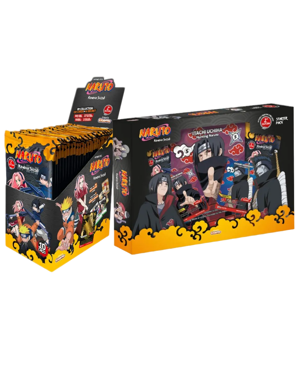 Pack Naturo mythos junta a caixa completa da 2ª Edição do Konoha Shidō e o Special Pack do Itachi e do Kisame