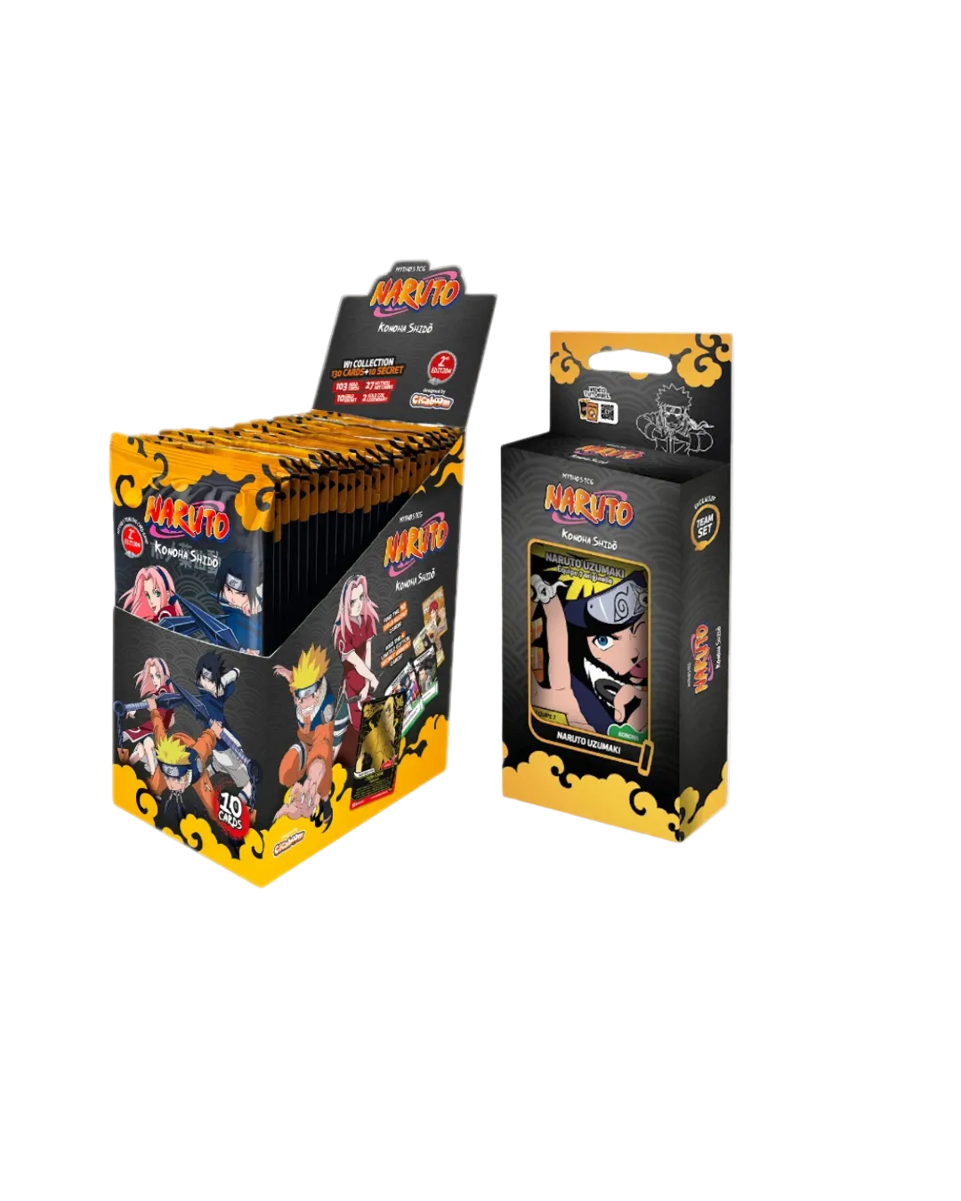Pack Naruto Mythos Konoha Shidō 2ª Edição — Booster Box 24 Packs + Team Set